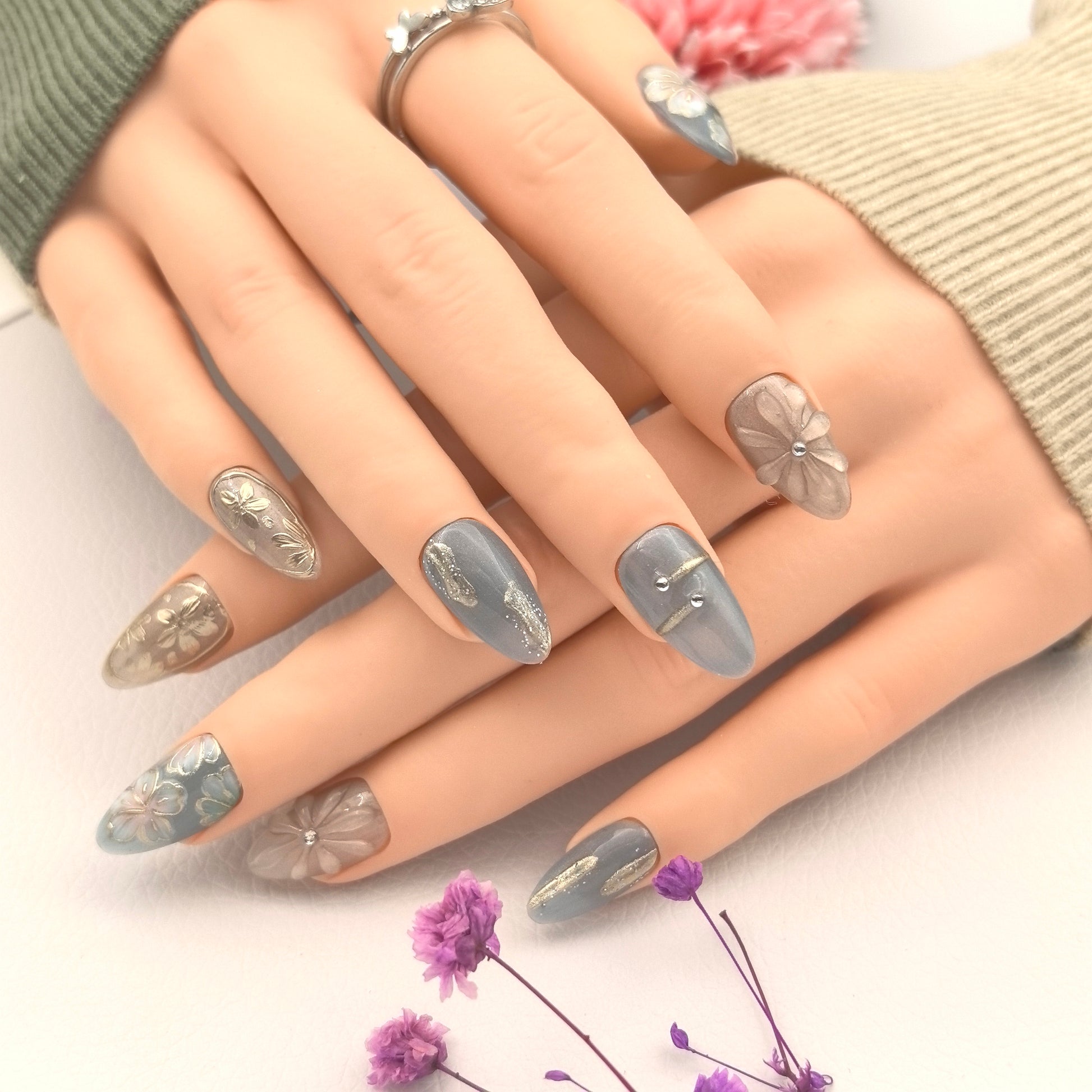 Aqua Glow Hand-Painted Elegant Floral