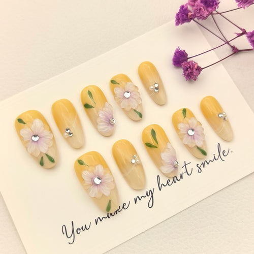 Delicate Ice Flower 3D Handmade High-Quality Press-on Nails