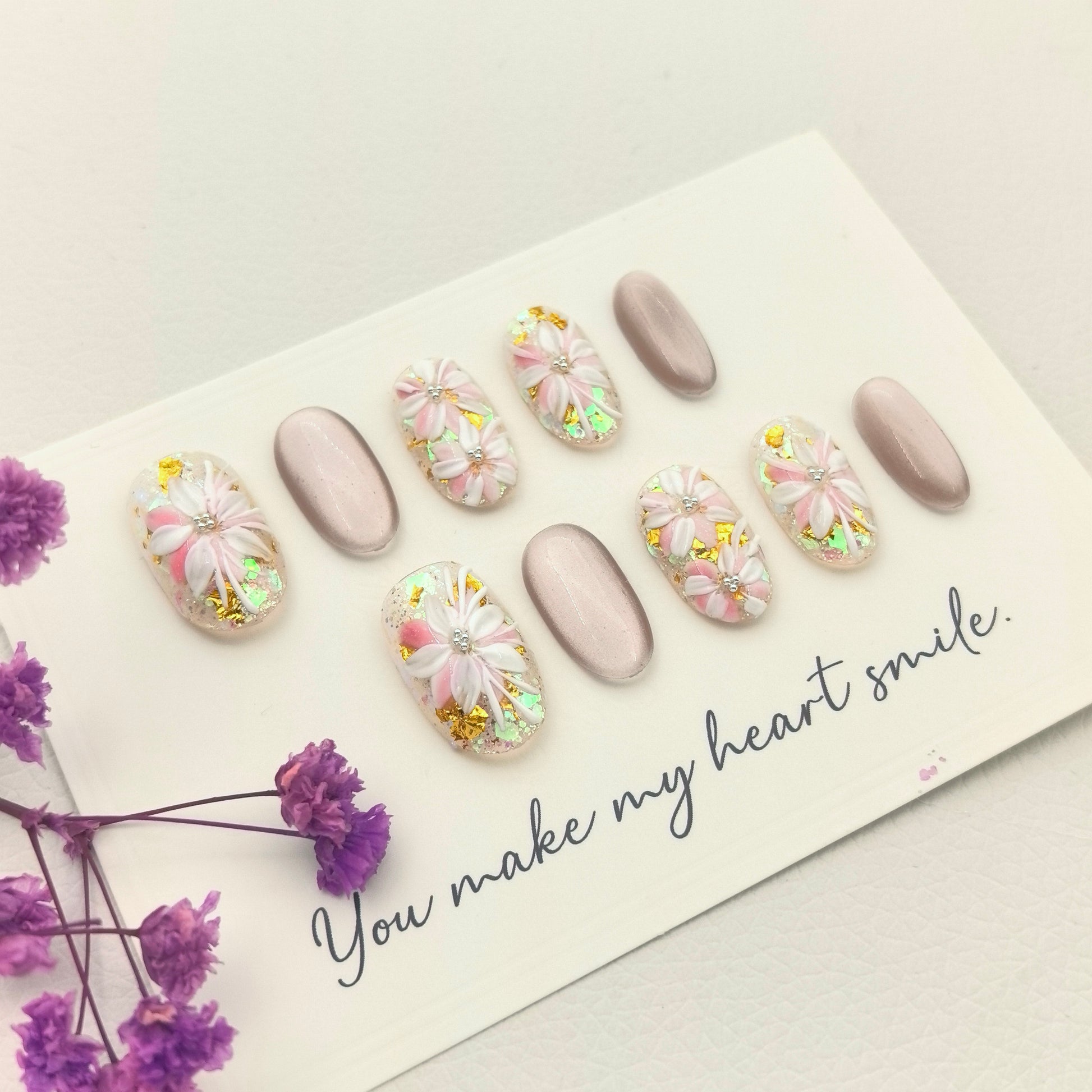 Colorful Glitter Bead Hand-Painted Floral